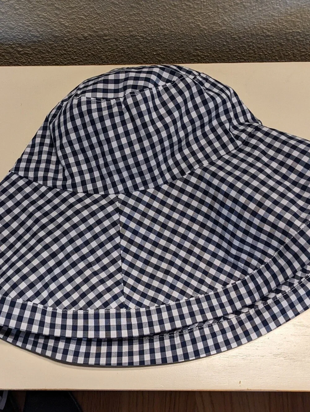 Gingham Brim Hat Navy White Packable Lined Resort Versatile Adult OS Sun Travel